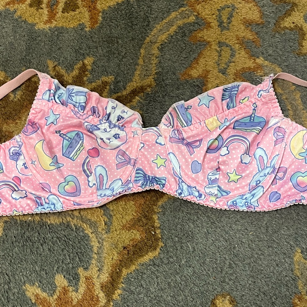 Pink and Purple Cartoon Print Bra